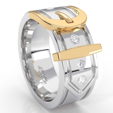 Buckle Design Men's Diamond Wedding Band In 14k Two Tone Gold 0.20 Ct.
