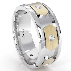 14k Two Tone Gold Men's Round Bezel Set Diamond Eternity Wedding Band 0.40 Ct