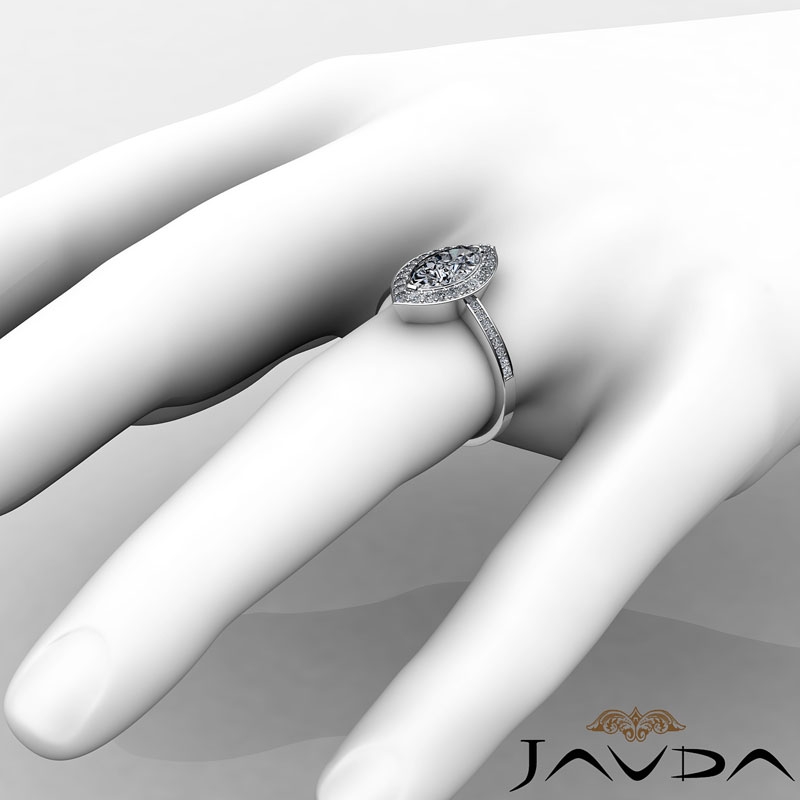 4 Prong Halo With Sidestone diamond Ring 14k Gold White