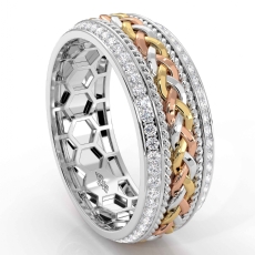 Rope Braided Round Diamond Eternity Mens Wedding Band 14k Trio Color Gold 0.90Ct