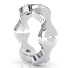 Wave Design Princess Diamond Men's Eternity Wedding Band 14k White Gold 0.60 Ct