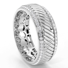 Candy Cane Design Round Diamond Eternity Mens Wedding Band 14k White Gold 0.90Ct