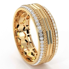Parallel Line Round Diamond Eternity Mens Wedding Band 14k Gold Yellow  (0.9Ct. tw.)
