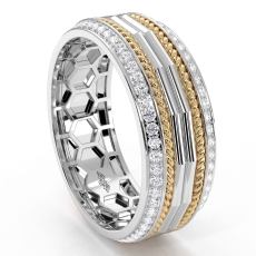 Parallel Line Round Diamond Eternity Mens Wedding Band 14k Two Tone Gold 0.90Ct