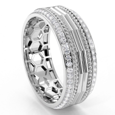 Parallel Line Round Diamond Eternity Mens Wedding Band 14k Gold White  (0.9Ct. tw.)