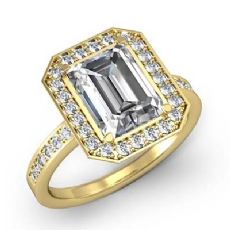 Pave Set Halo Side-Stone diamond Ring 14k Gold Yellow