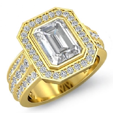 3 Row Shank Bezel Halo Pave diamond Ring 18k Gold Yellow