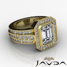 3 Row Shank Bezel Halo Pave diamond  14k Gold Yellow