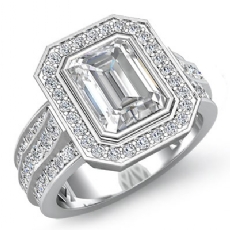 3 Row Shank Bezel Halo Pave diamond  18k Gold White