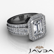 3 Row Shank Bezel Halo Pave diamond Ring 14k Gold White