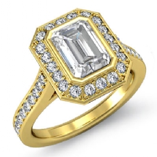 Micro Pave Halo Bezel Set diamond Ring 14k Gold Yellow