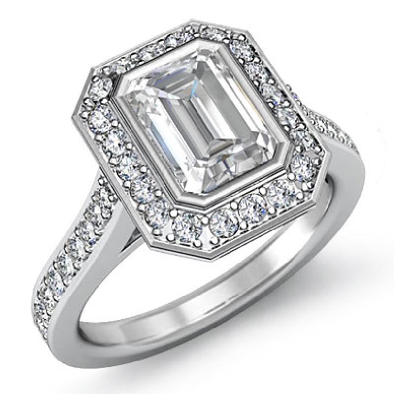 Micro Pave Halo Bezel Set diamond Ring 14k Gold White