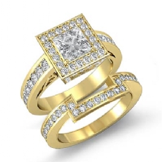 Channel Halo Bridal Set diamond Ring 14k Gold Yellow