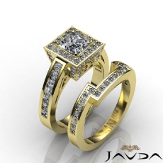 Channel Halo Bridal Set diamond Ring 18k Gold Yellow