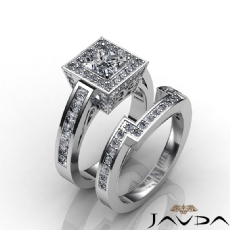 Channel Halo Bridal Set diamond Ring 14k Gold White