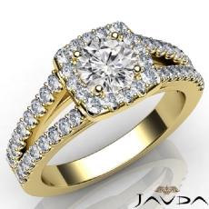 French U Pave Halo Split Shank diamond Ring 14k Gold Yellow