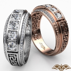 Maze Patterned Graduate Diamond Men's Wedding Band In 14k White Gold 0.75Ct.