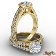 French U Cut Pave Split Shank diamond Ring 18k Gold Yellow
