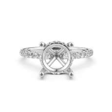 U Pave Hidden Halo Semi Mount Diamond Engagement Ring 14k White Gold 0.48 Ct