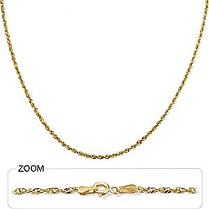 14k Yellow Gold Diamond Cut Rope Hip Hop Chain Mens Necklace (1.5mm,18