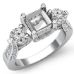 Round Diamond Three 3 Stone Engagement Ring Asscher Semi Mount 18k White Gold 1.2Ct - javda.com 