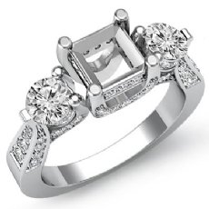 Round Diamond Three 3 Stone Engagement Ring Asscher Semi Mount 14k W Gold 1.20Ct