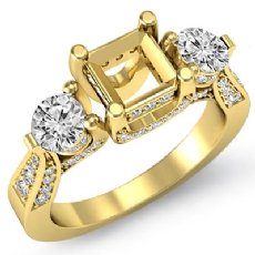 Round Diamond Three 3 Stone Engagement Ring Asscher Semi Mount 14k Gold Yellow  (1.2Ct. tw.)