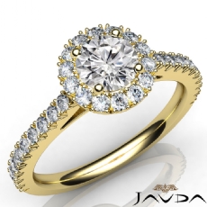 French V Cut Pave Set Halo diamond Ring 14k Gold Yellow