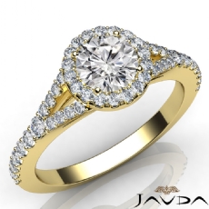 Halo Split Shank French U Pave diamond Ring 18k Gold Yellow
