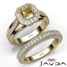 Pave Diamond Engagement Ring Bridal Sets 14k Gold Yellow Asscher Semi Mount  (1.7Ct. tw.)