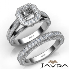 Pave Diamond Engagement Ring Bridal Sets 14K W Gold Asscher Semi Mount 1.70Ct.