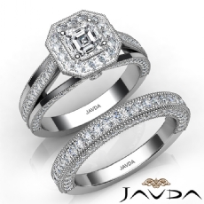 Hexagon Halo Pave Bridal Set diamond Ring 14k Gold White