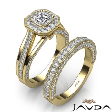 Hexagon Halo Pave Bridal Set diamond Ring 18k Gold Yellow