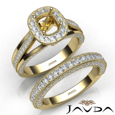 Pave Diamond Engagement Ring Bridal Sets 14k Gold Yellow Cushion Semi Mount  (1.7Ct. tw.)