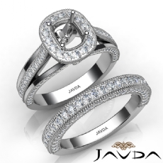Pave Diamond Engagement Ring Bridal Sets 14K W Gold Cushion Semi Mount 1.70Ct.