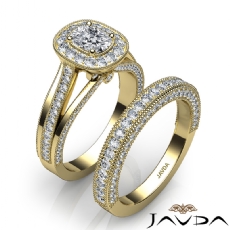 Milgrain Edge Halo Bridal Set diamond Ring 14k Gold Yellow