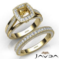 Pave Diamond Engagement Ring Cushion Semi Mount Bridal Sets 14k Gold Yellow   (1.7Ct. tw.)