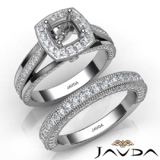 Pave Diamond Engagement Ring Cushion Semi Mount Bridal Sets 14K W Gold  1.70Ct.