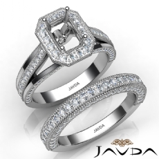 Pave Diamond Engagement Ring Bridal Sets 14K W Gold Emerald Semi Mount 1.70Ct.