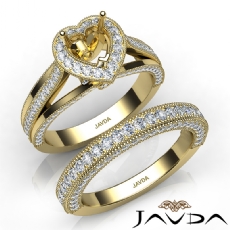 Pave Diamond Engagement Ring Bridal Sets 14k Gold Yellow Heart Semi Mount  (1.7Ct. tw.)