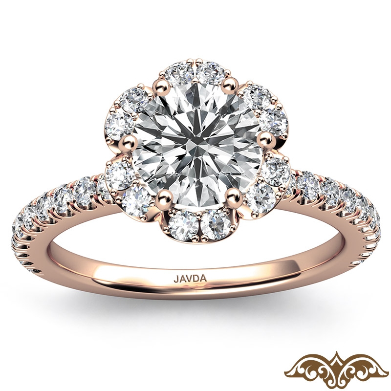 Scalloped Halo French Cut Pave diamond Ring 14k Rose Gold