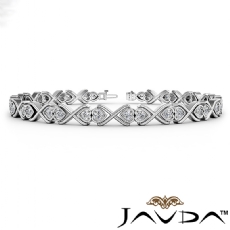 0.87Ct Prong Set Round Diamond Heart Line Bracelet 7 Inch Length 14k White Gold