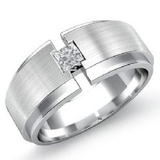 Matte 0.25 Ct Solitaire Princess Diamond Men's Half Wedding Band 14k White Gold