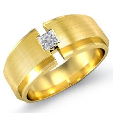 Matte  Solitaire Princess Diamond Men's Half Wedding Band 14k Gold Yellow (0.25Ct. tw.)