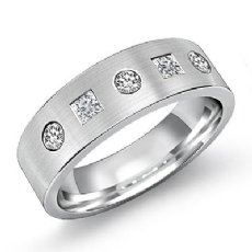 Matte Round & Princess Diamond Men's Half Wedding Band 14k White Gold 0.60 Ct