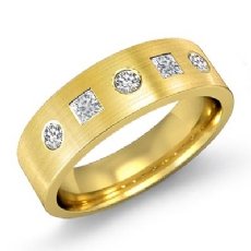 Matte Round & Princess Diamond Men's Half Wedding Band 14k Gold Yellow  (0.6Ct. tw.)