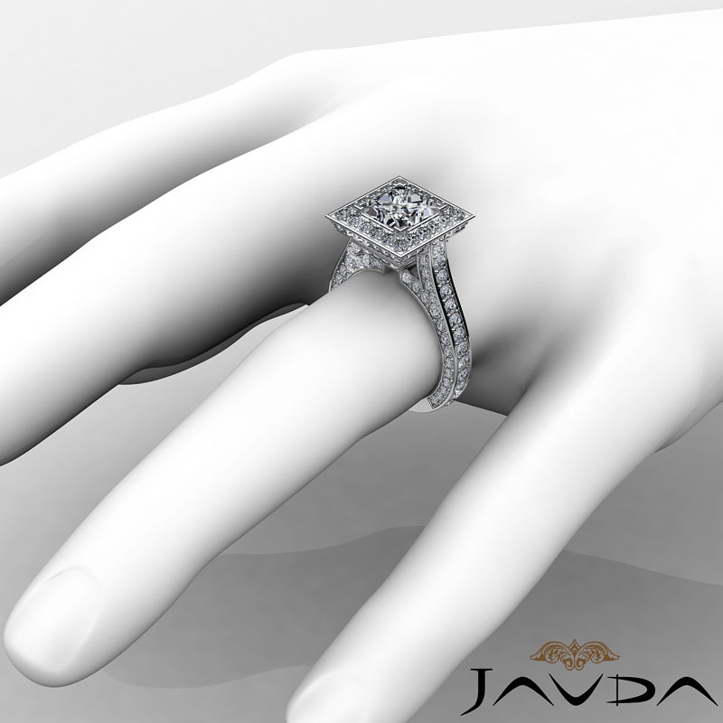 Halo Micro Pave Bridge Accent diamond Ring 14k Gold White