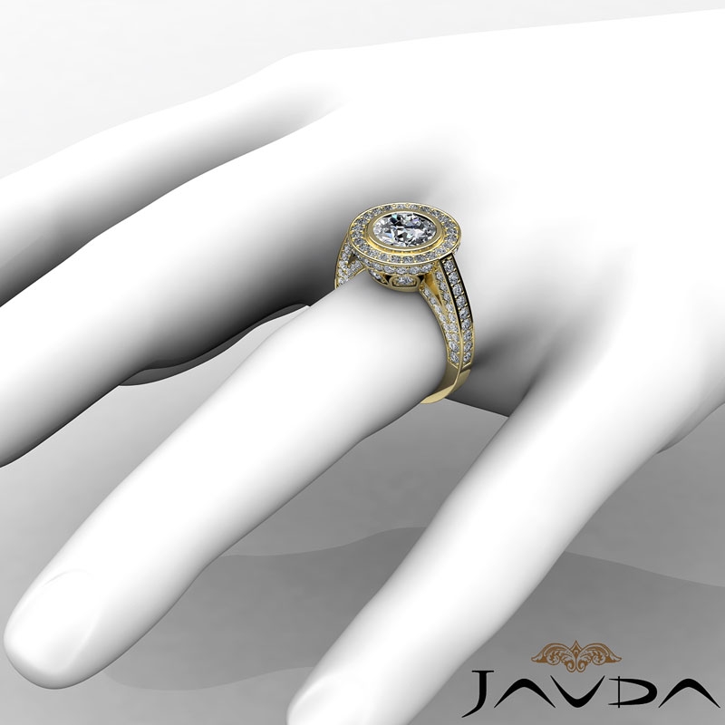 Halo Bezel Setting Sidestone diamond Ring 14k Gold Yellow