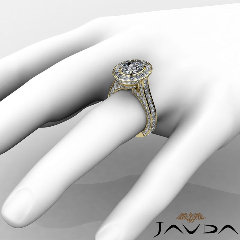 Halo Micro Pave Bridge Accent diamond Ring 14k Gold Yellow