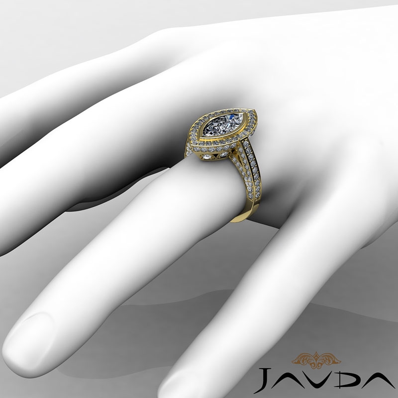 Halo Bezel Setting Sidestone diamond Ring 14k Gold Yellow